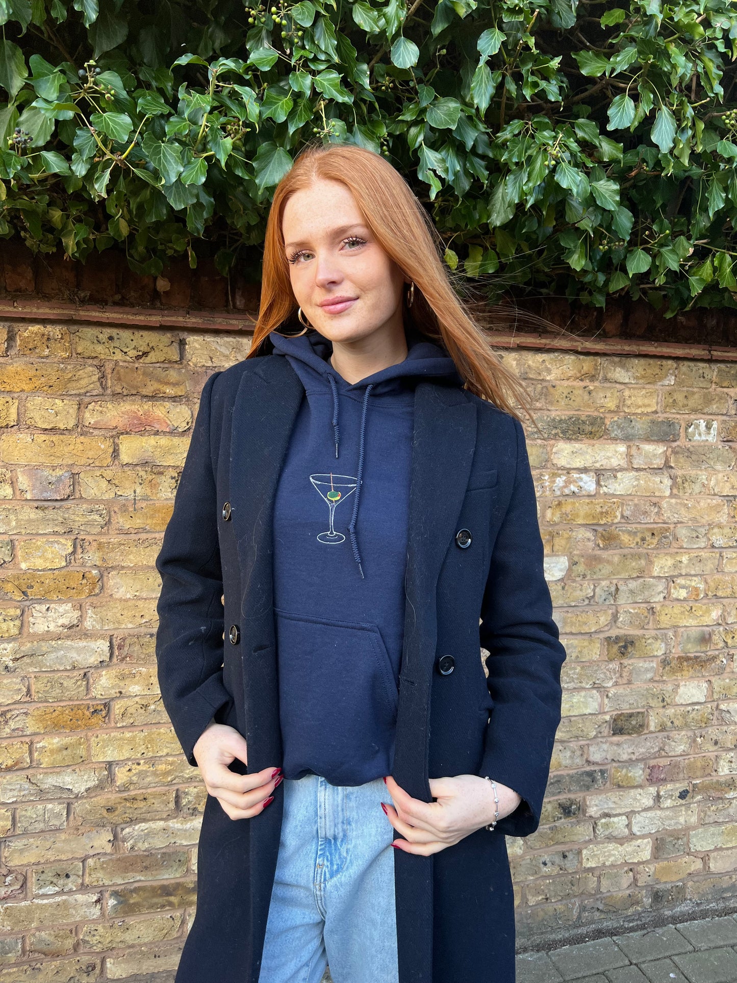 Navy Embroidered Martini Hoodie