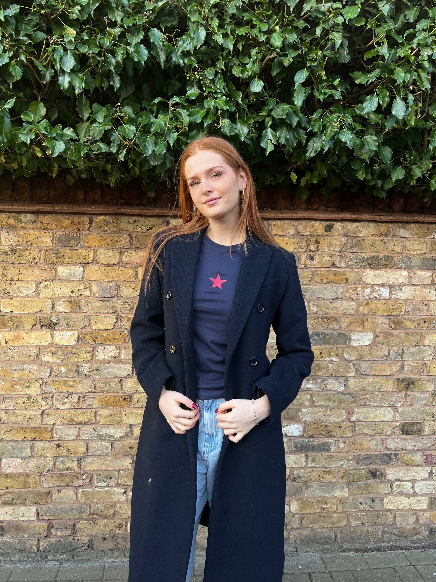 Navy Embroidered Star Long Sleeve Tee