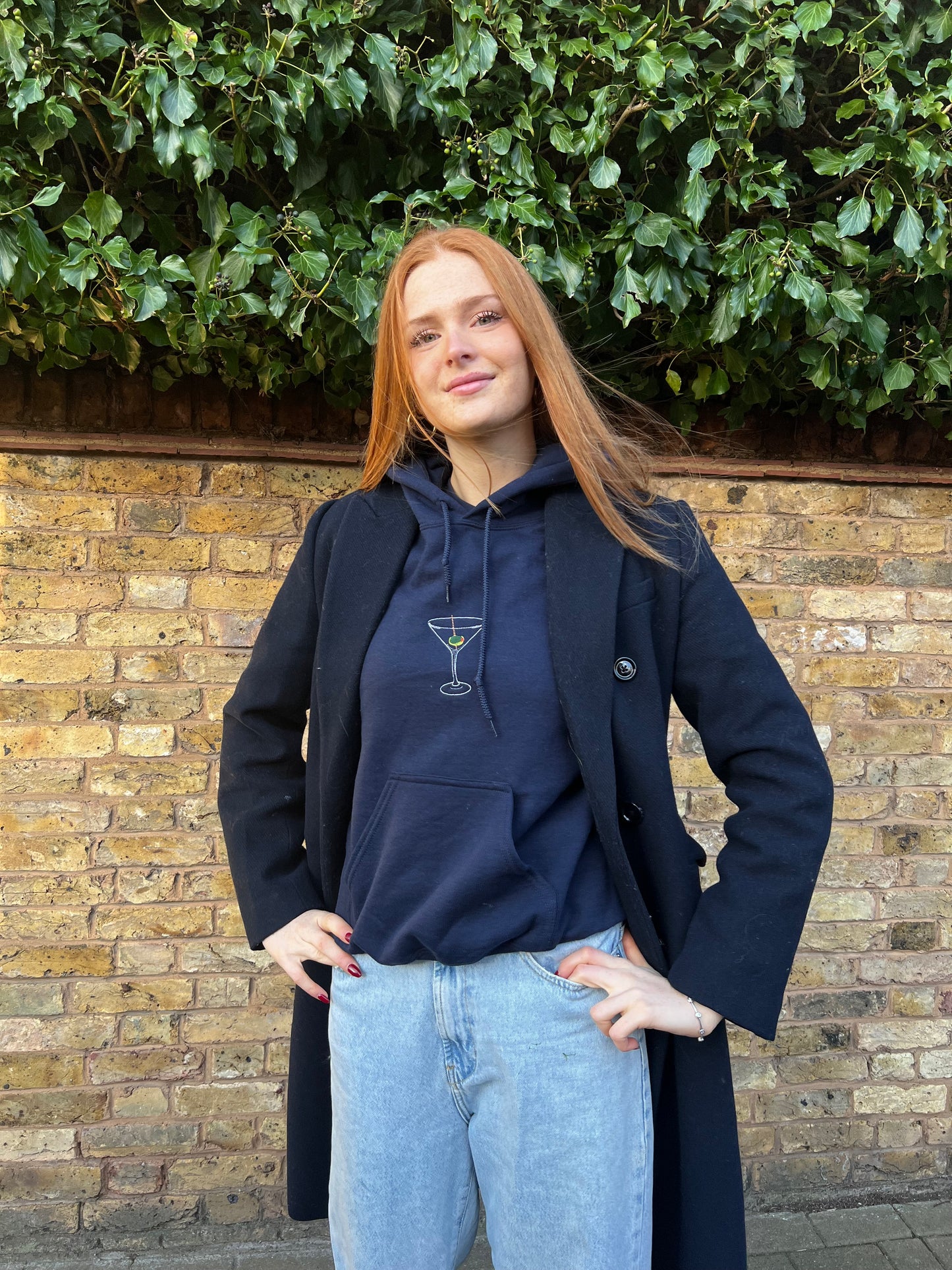 Navy Embroidered Martini Hoodie