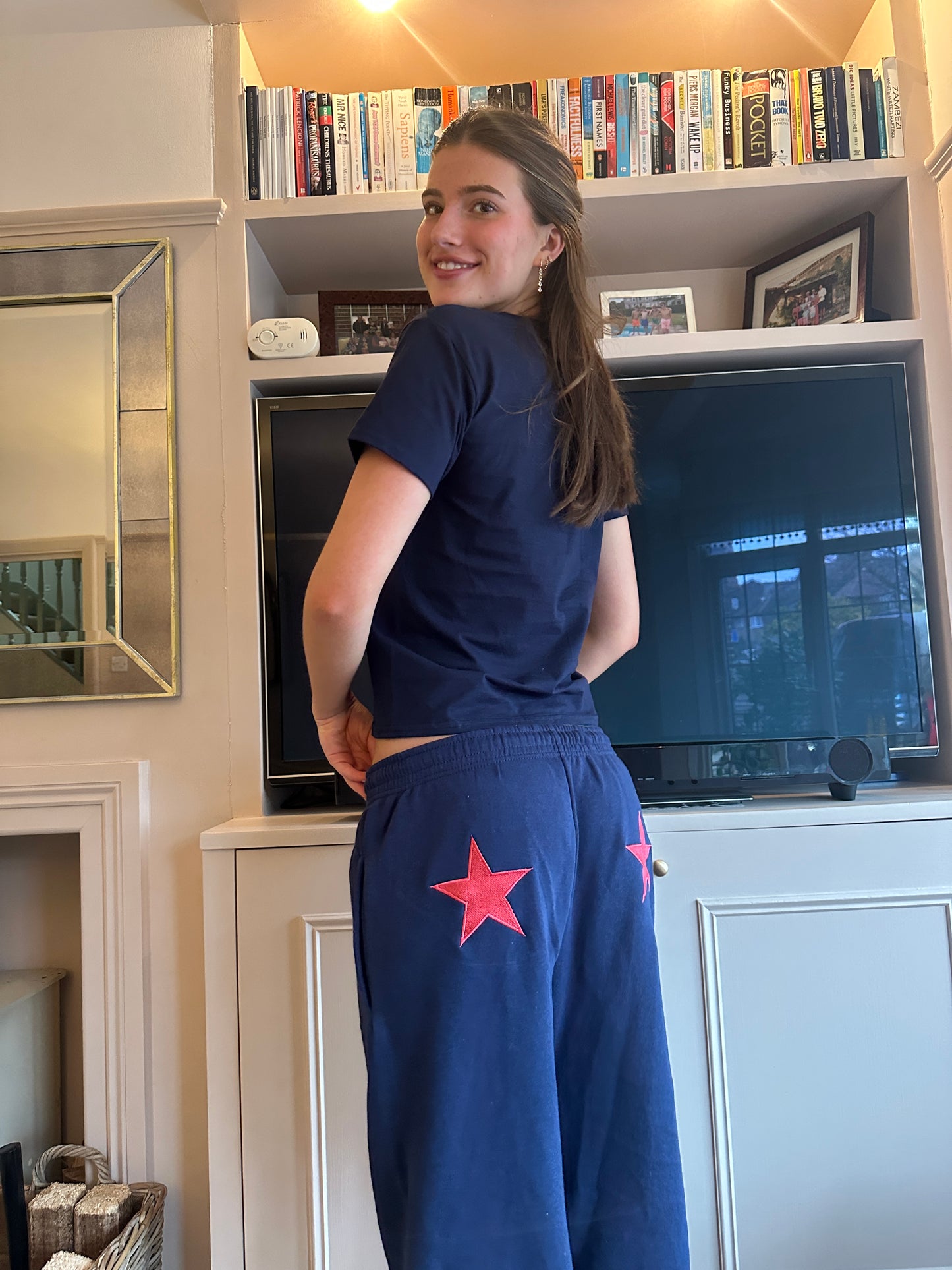 Red Embroidered Star Trackies