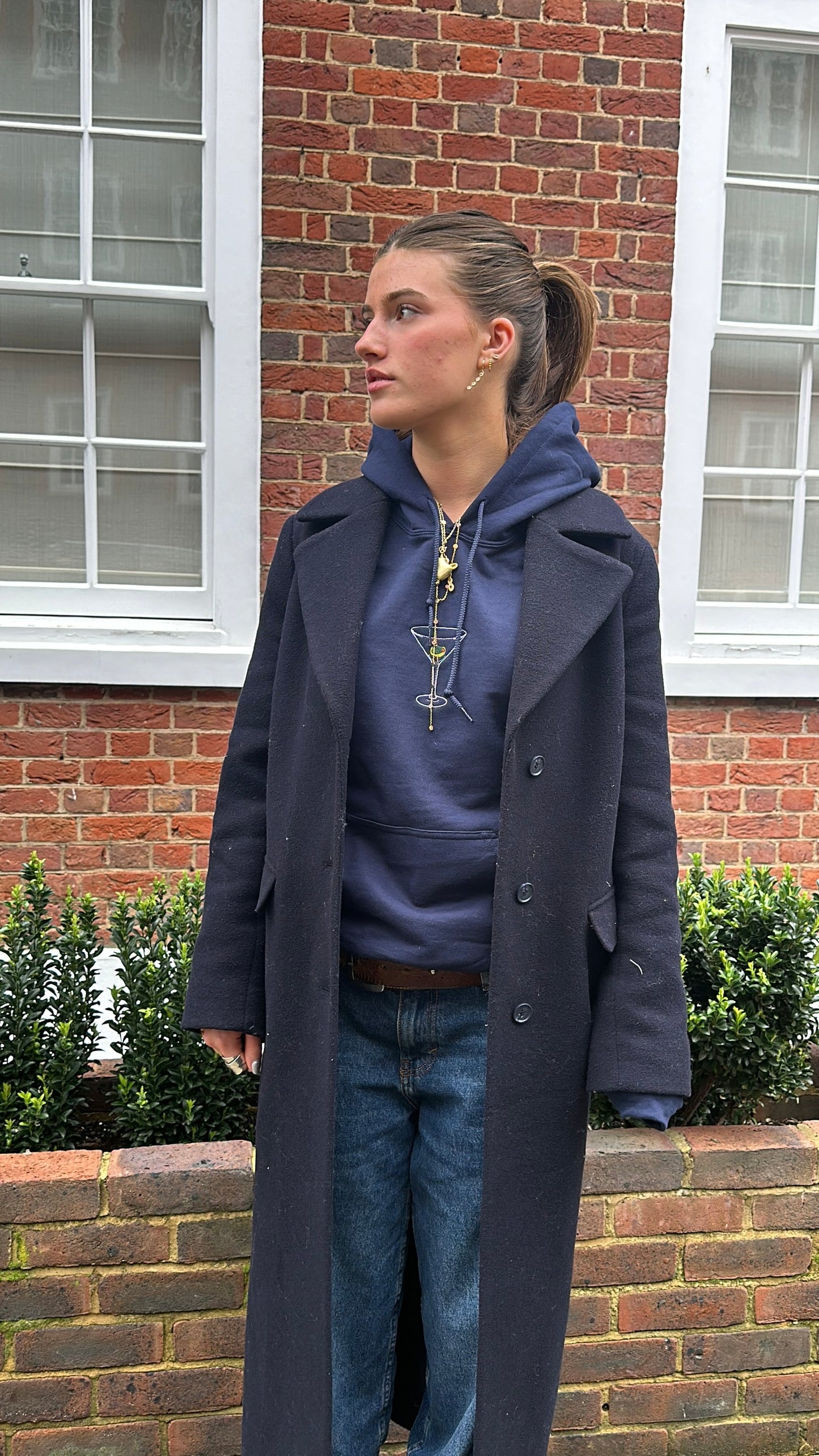 Navy Embroidered Martini Hoodie