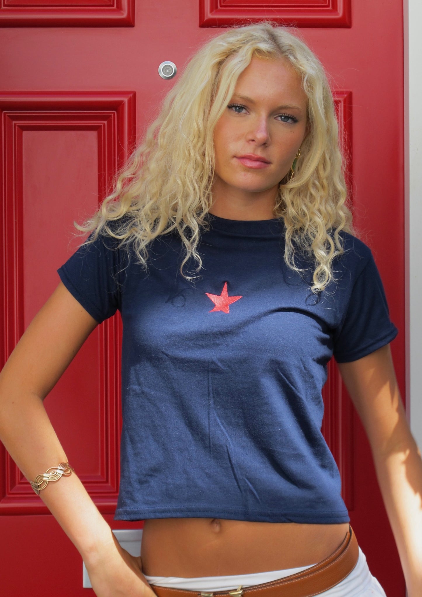 Navy Embroidered Star Tee