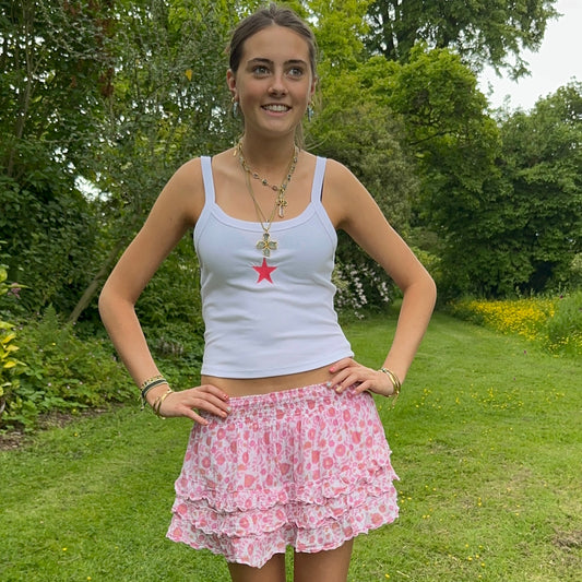 Pink Embroidered Star Tank Top