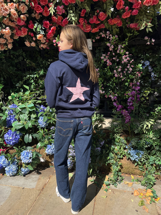 Gingham Star on Navy Hoodie