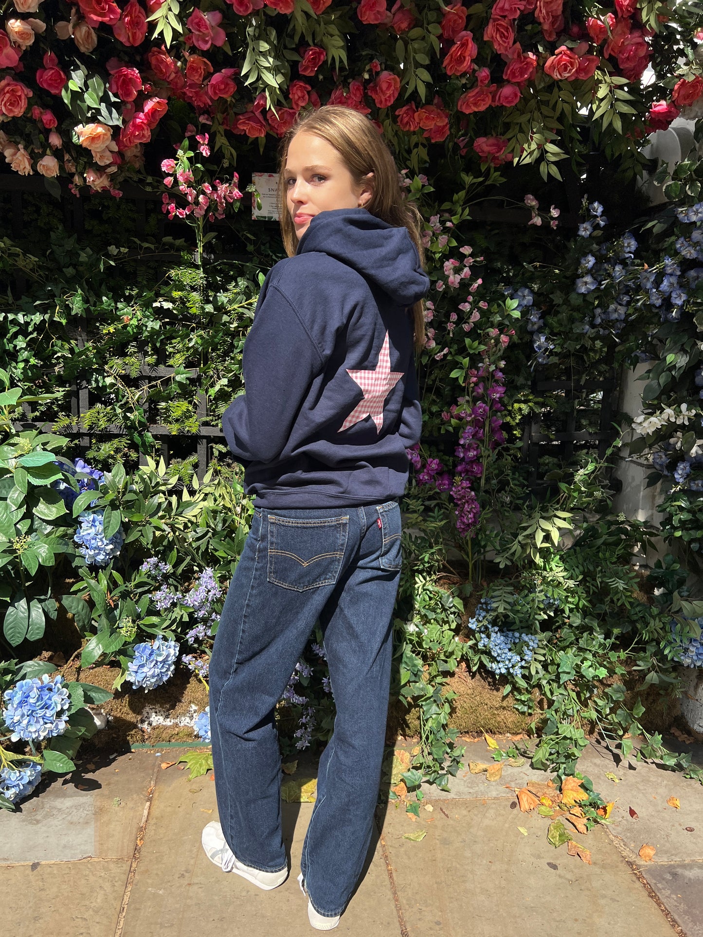 Gingham Star on Navy Hoodie