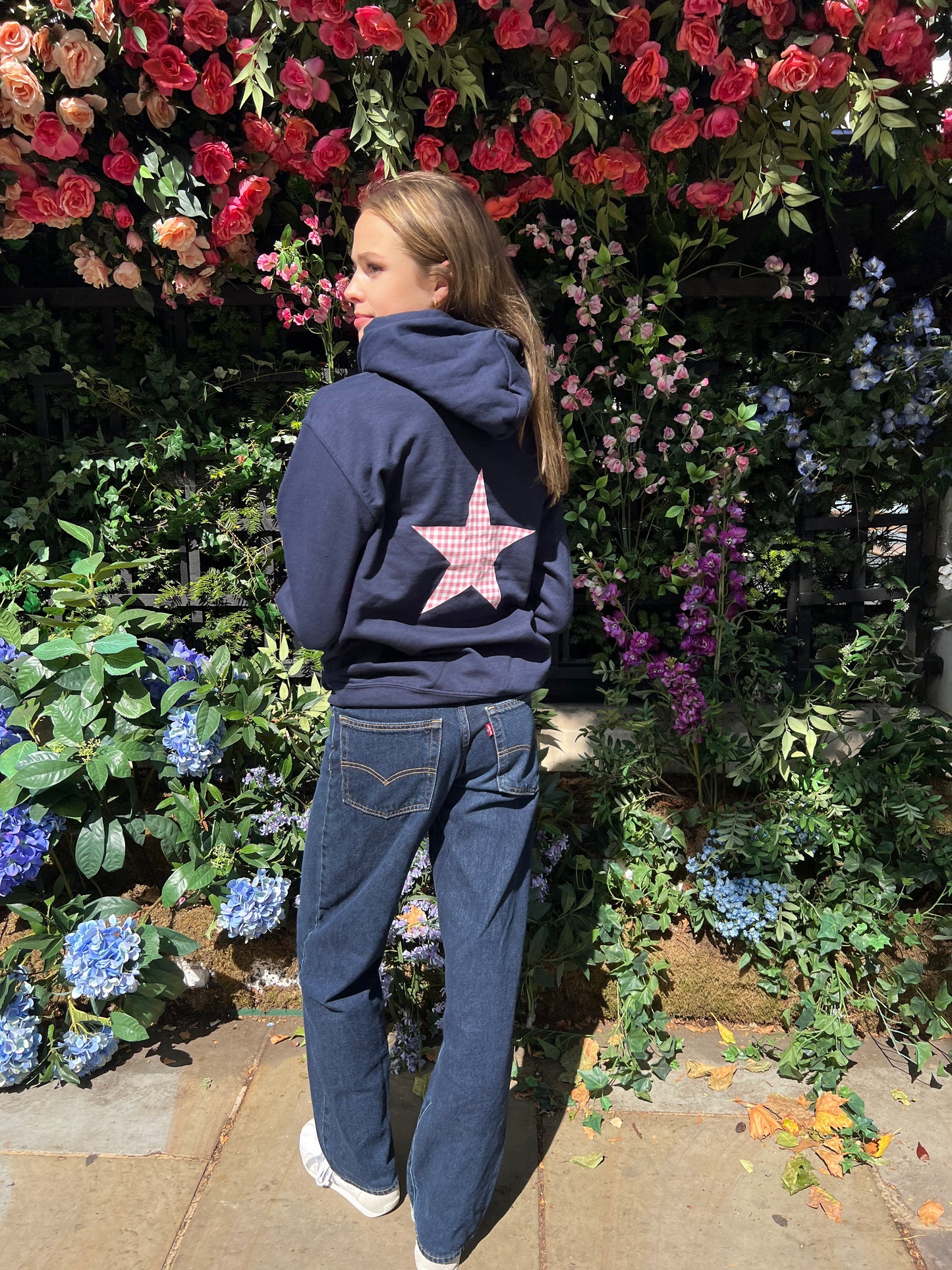 Gingham Star on Navy Hoodie