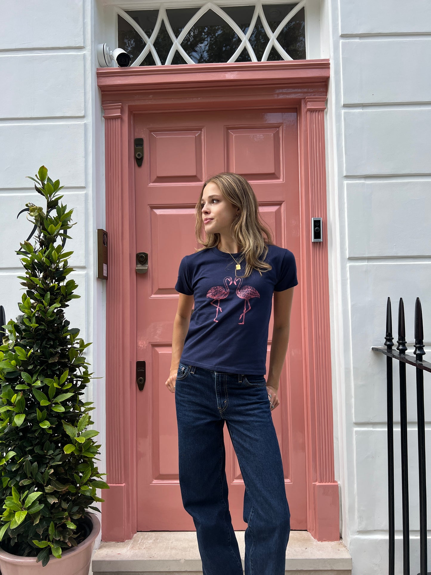 Navy Flamingo tee