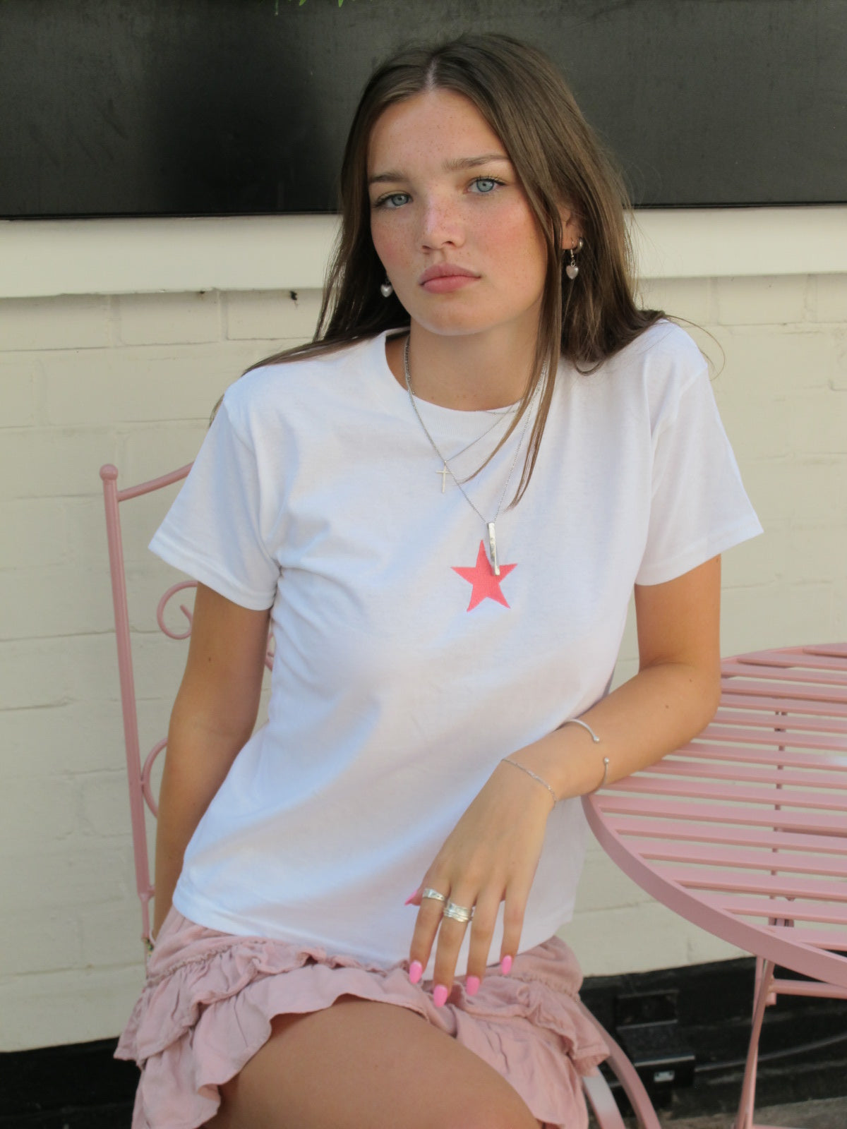 Embroidered Pink Star Tee