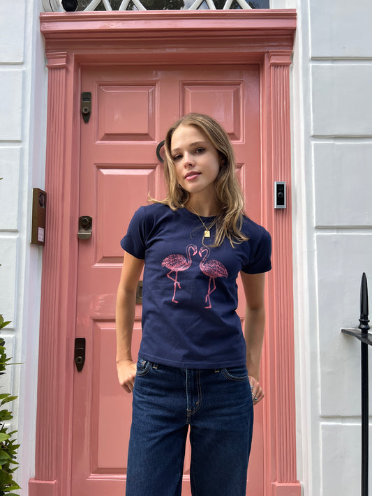 Navy Flamingo tee