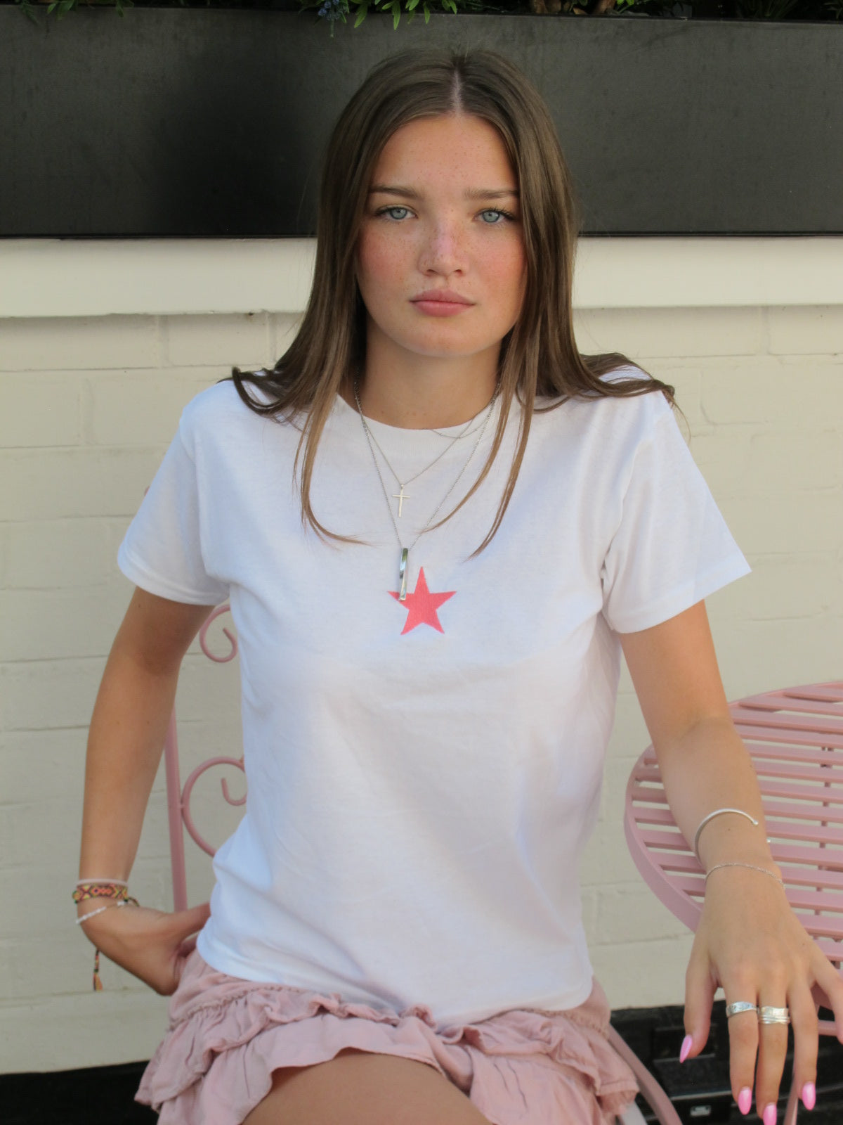 Embroidered Pink Star Tee