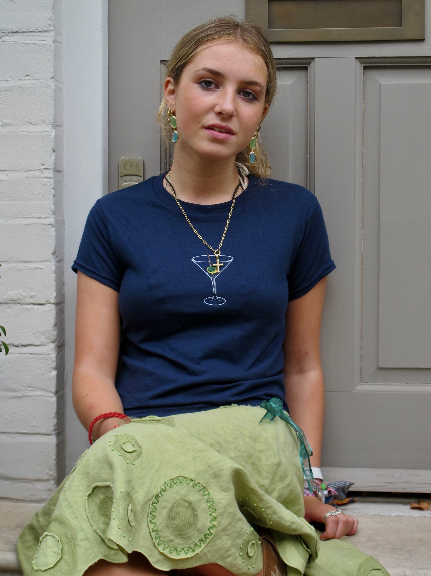 Navy Embroidered Martini Tee