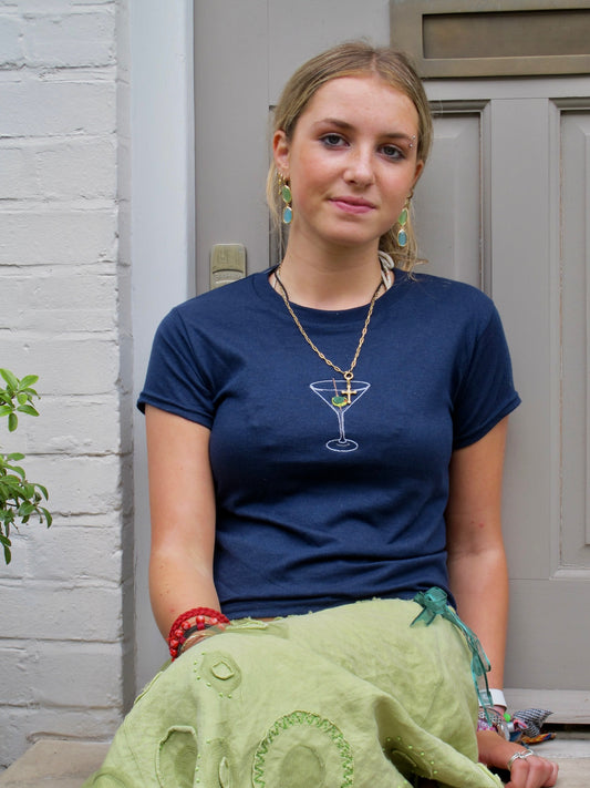 Navy Embroidered Martini Tee