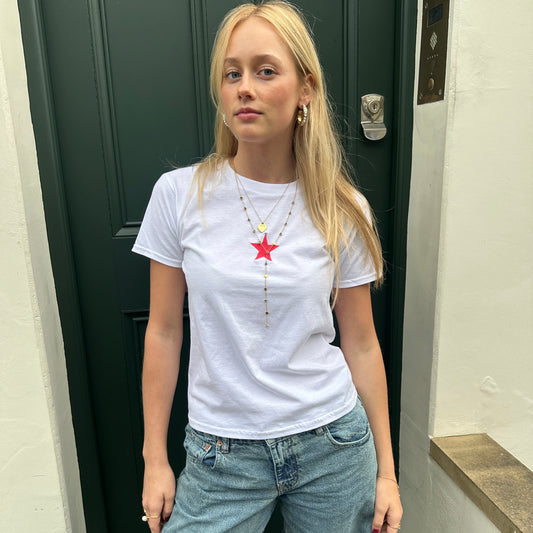 Embroidered Pink Star Tee