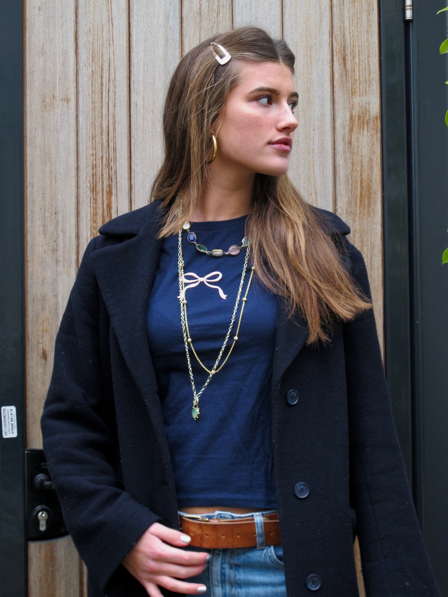 Navy Embroidered Bow Tee